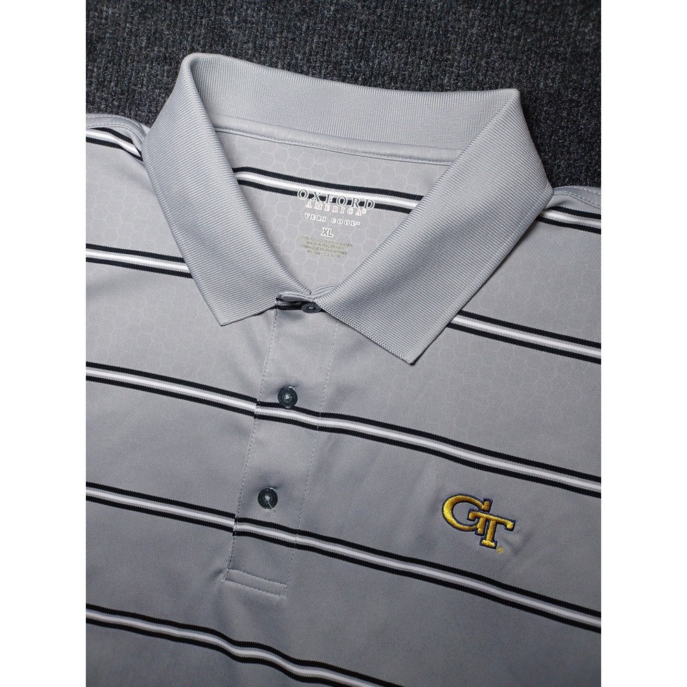 Oxford America Veri Cool Mens XL SS Striped Georgia Tech Yellow Jacket Polo NCAA